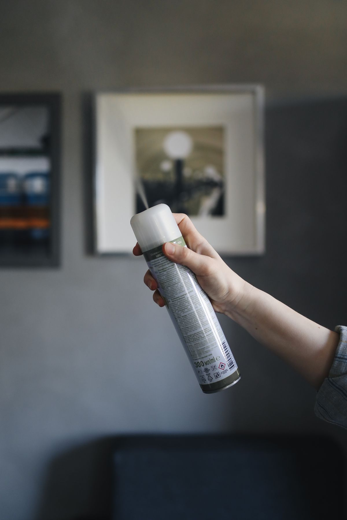 Pest control technician spraying treatment in a home